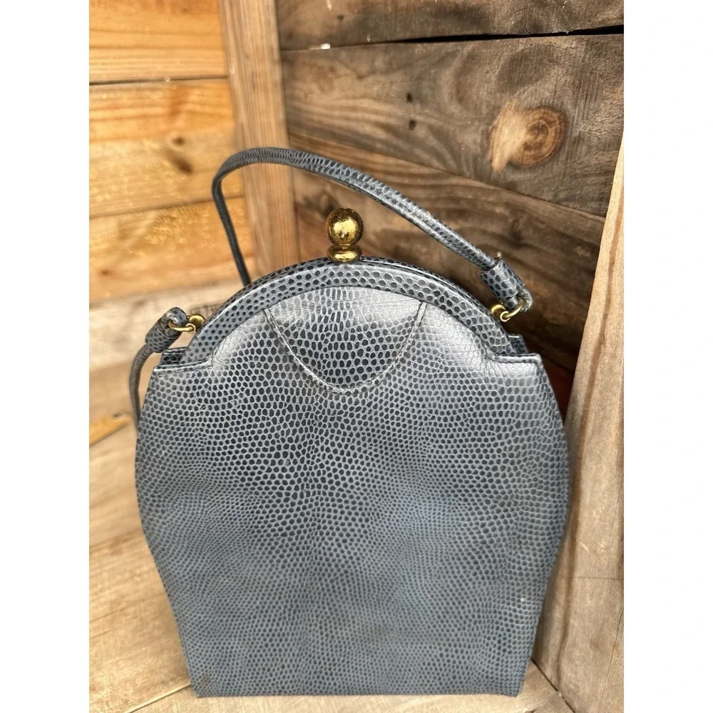 Vintage ETRA Genuine Leather Blue‎ Envelope Clutch Bag Purse Blue Lizard Look